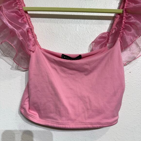 Anything Bling Pink Ruffle Crop Top Sz S NWT - Picture 3 of 11